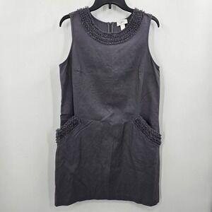 Ann Taylor Loft Gray Ruffle Neck Sleeveless Cotton Shift‎ Dress Womens 12